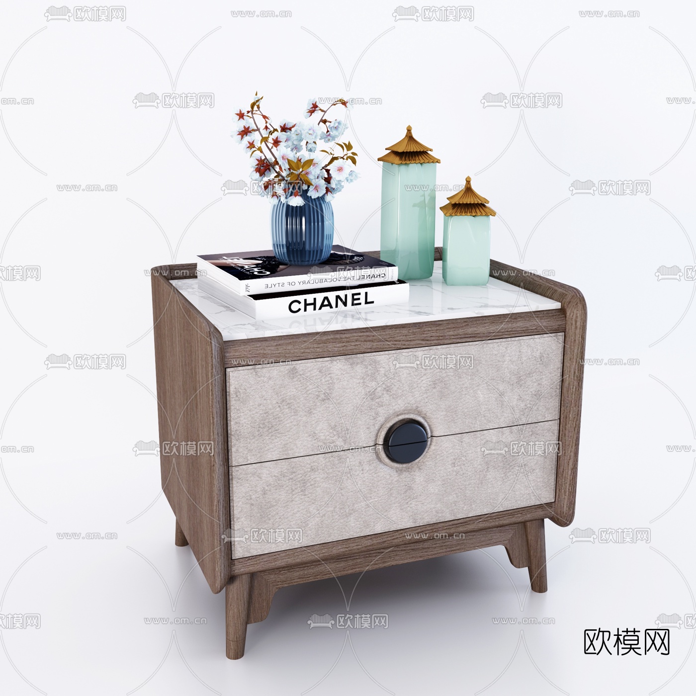 新中式实木床头柜3d模型