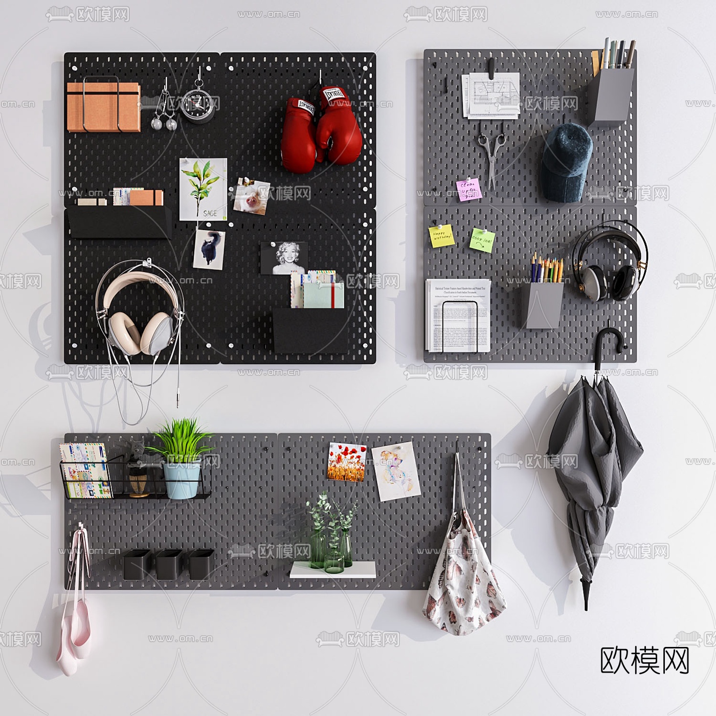 北欧洞洞板活动壁架3d模型