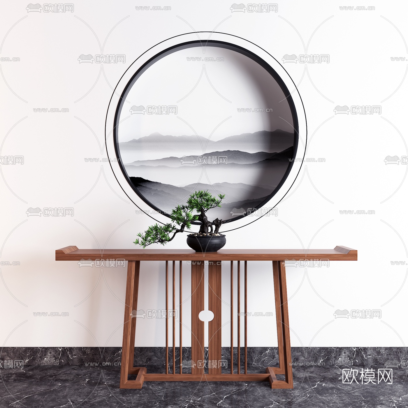 新中式实木端景条案3d模型