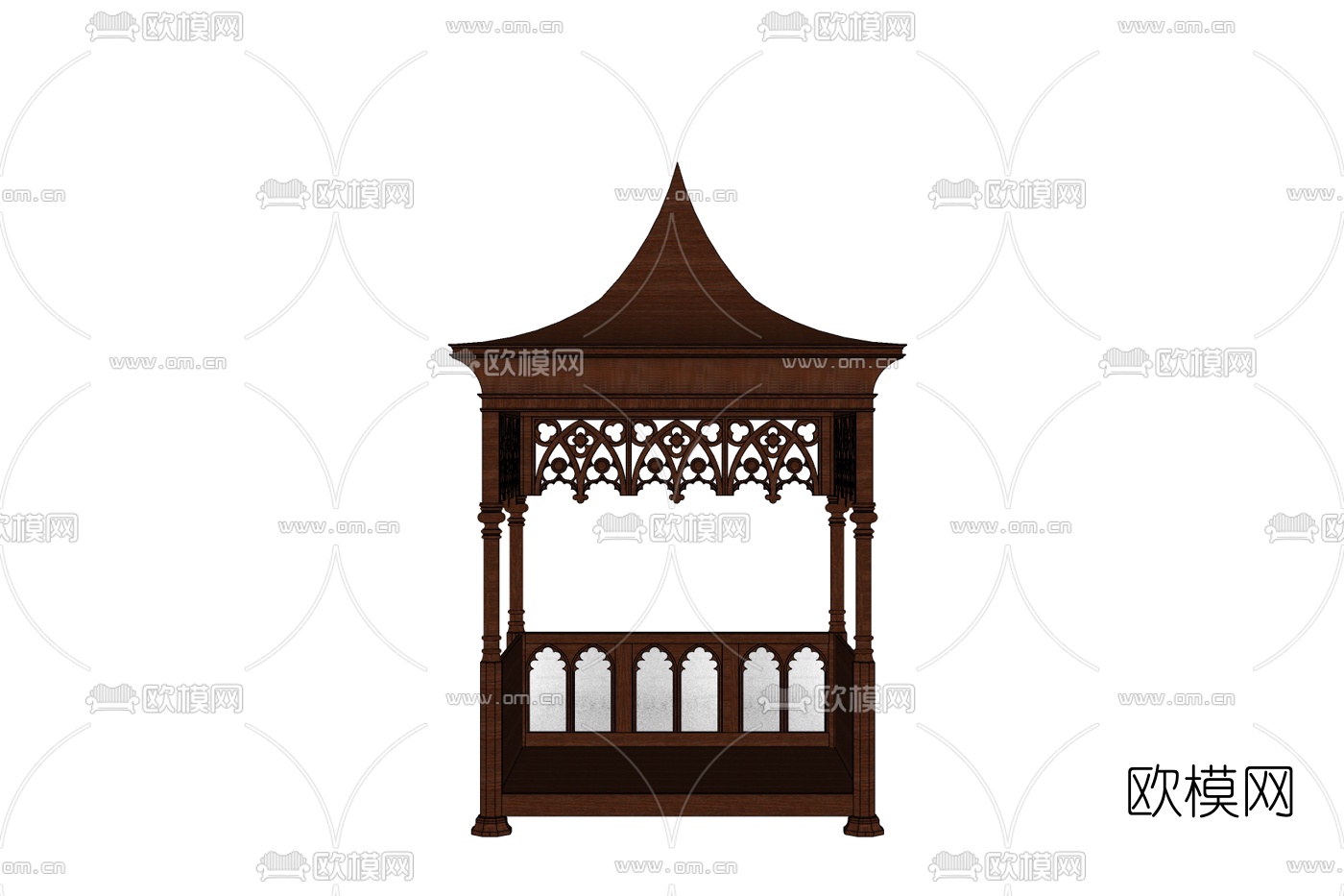东南亚实木凉亭免费su模型下载