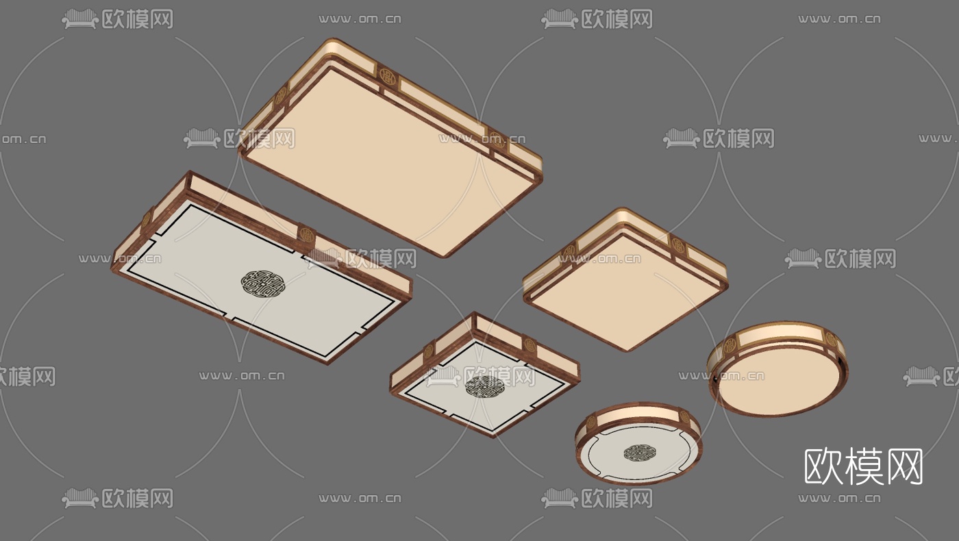 新中式轻奢吸顶灯su模型