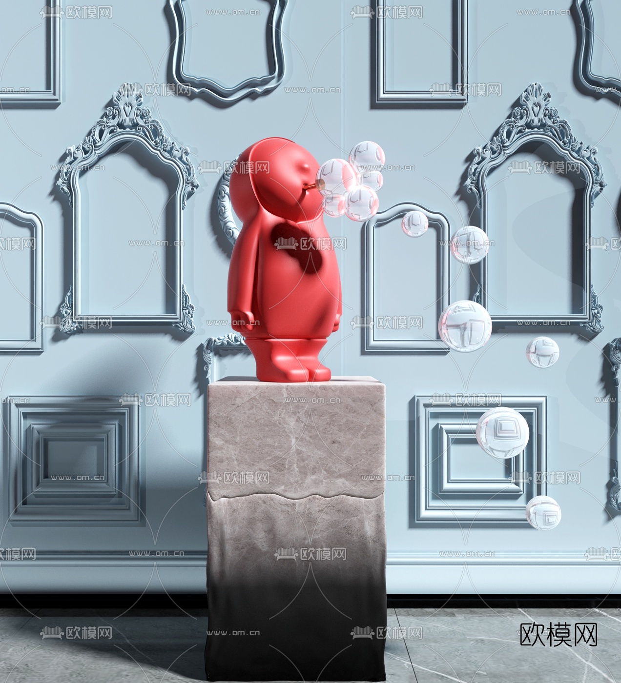 现代泡泡人物雕塑3d模型