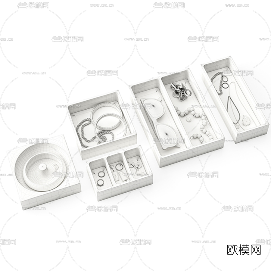 现代手镯项链耳环珠宝组合3d模型