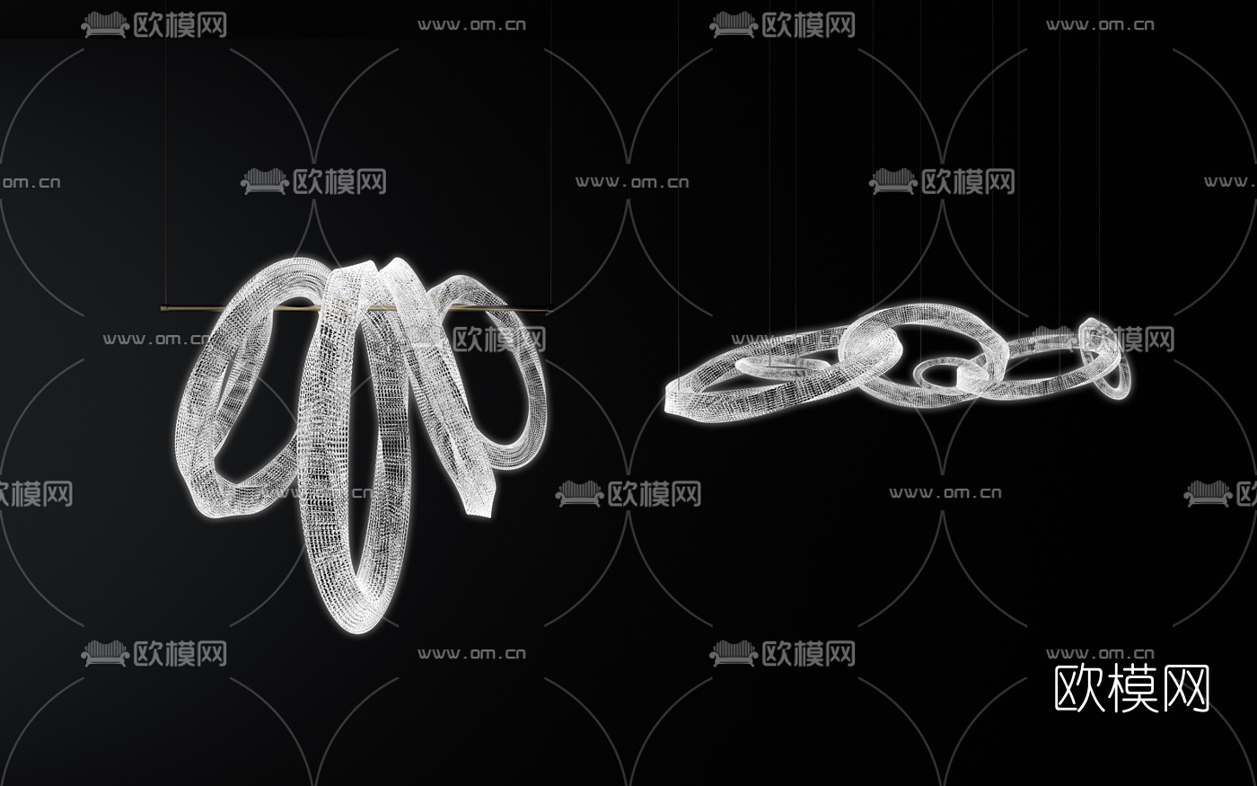 现代圆环水晶吊灯3d模型下载