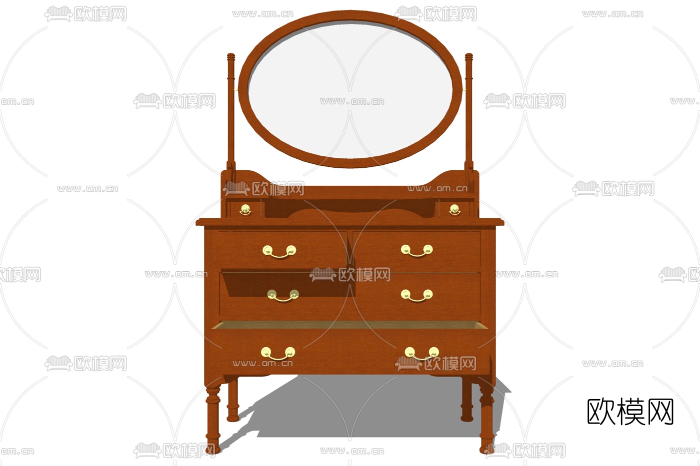 欧式实木梳妆台su模型下载