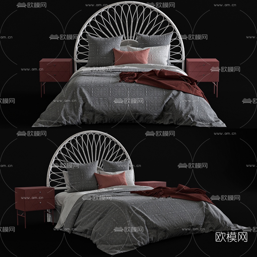 后现代布艺双人床3d模型下载（渲染图1）