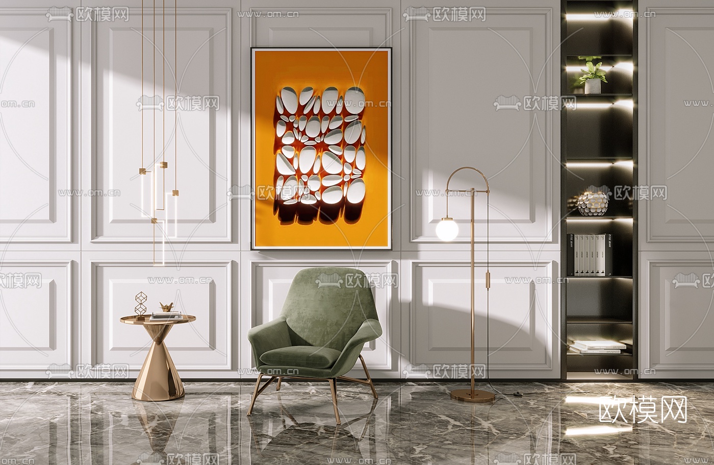 现代绒布单人沙发3d模型下载