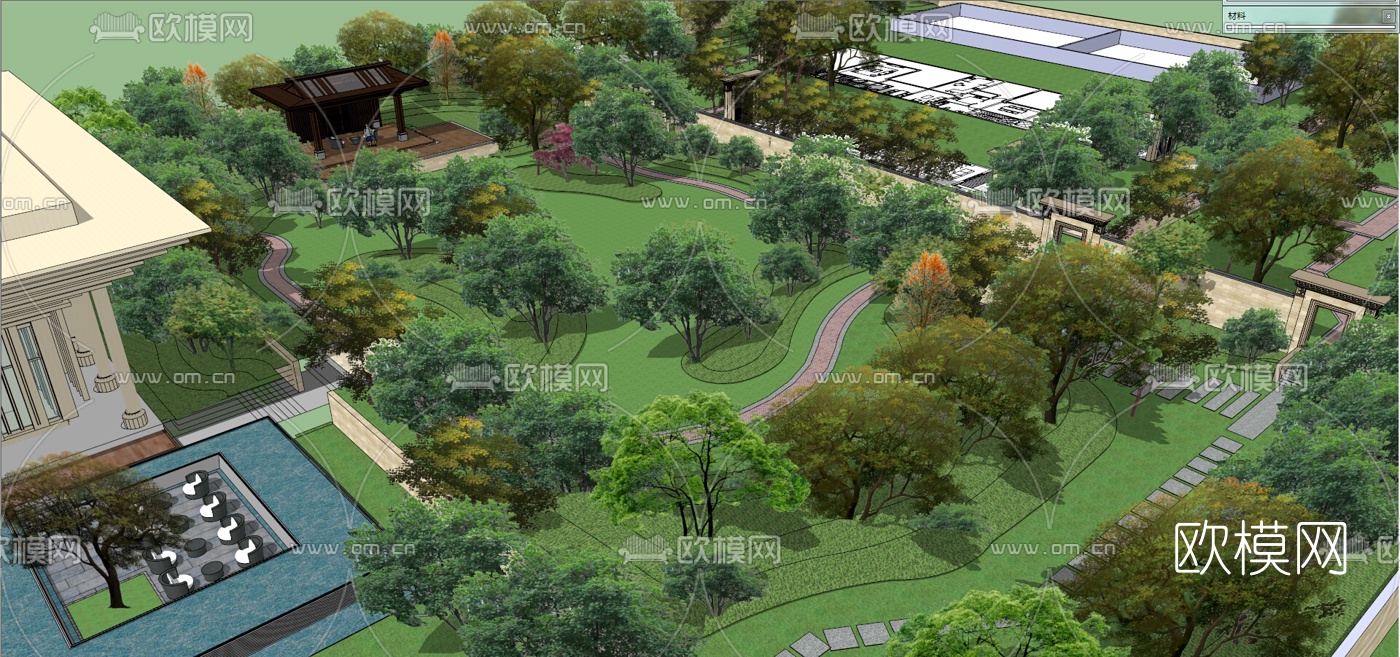 中式园林景观大门su模型下载（渲染图9）