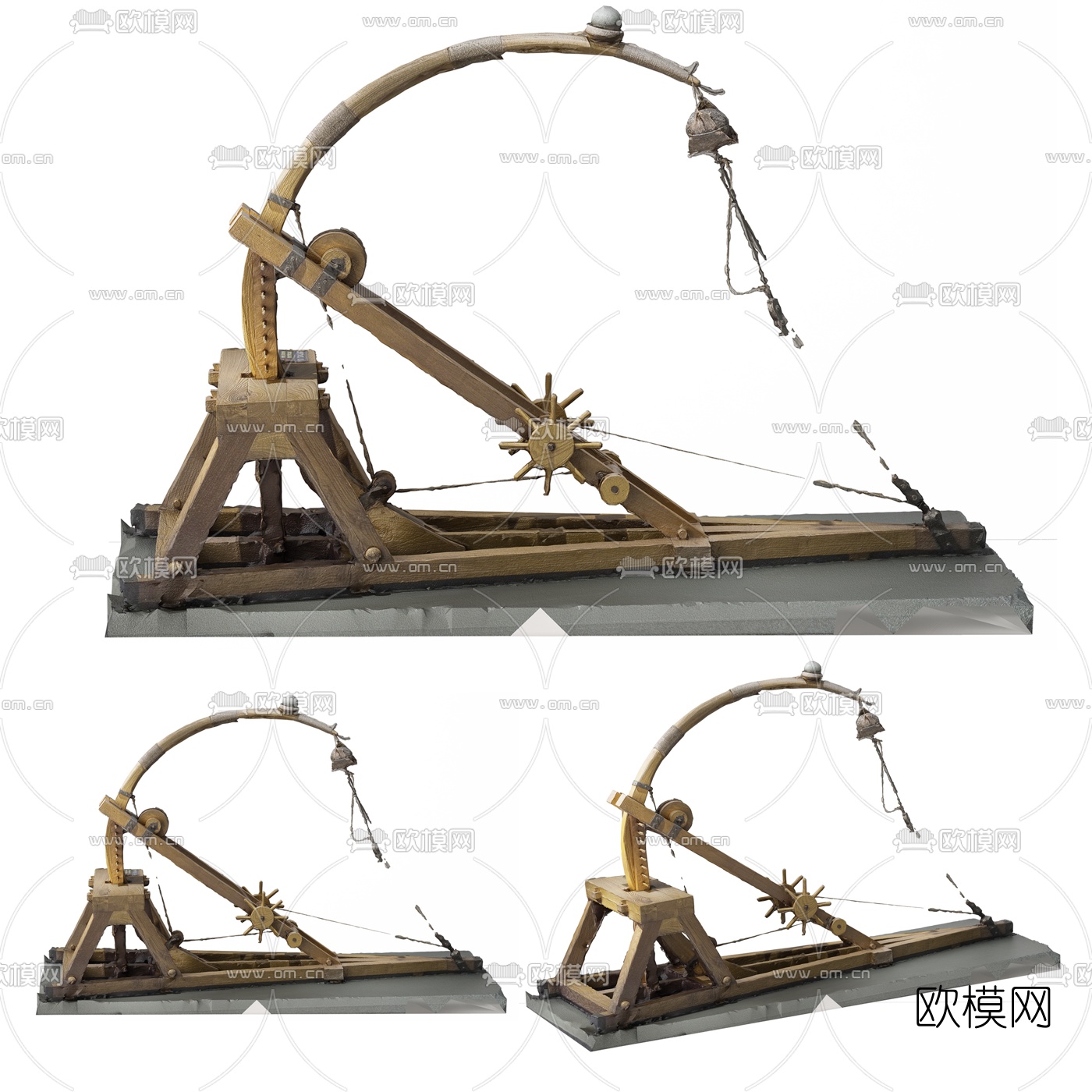 中式古代战争投石机摆件3d模型
