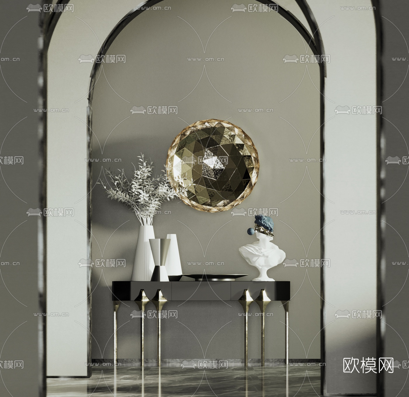 现代大卫摆件端景台3d模型下载（渲染图1）