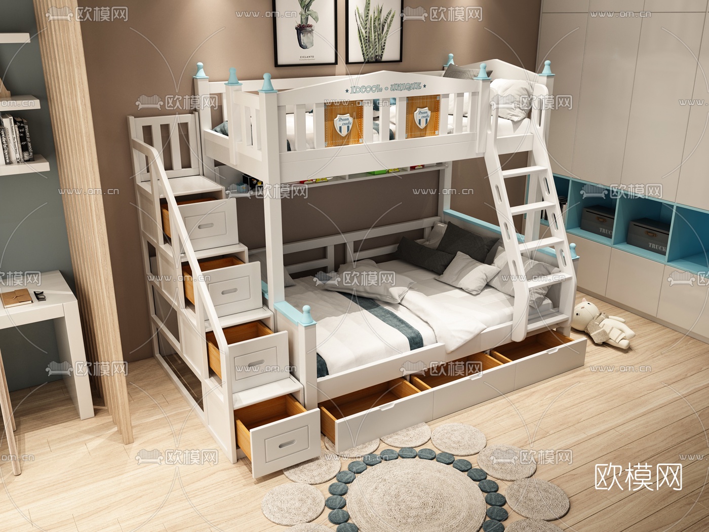 北欧上下铺儿童床3d模型