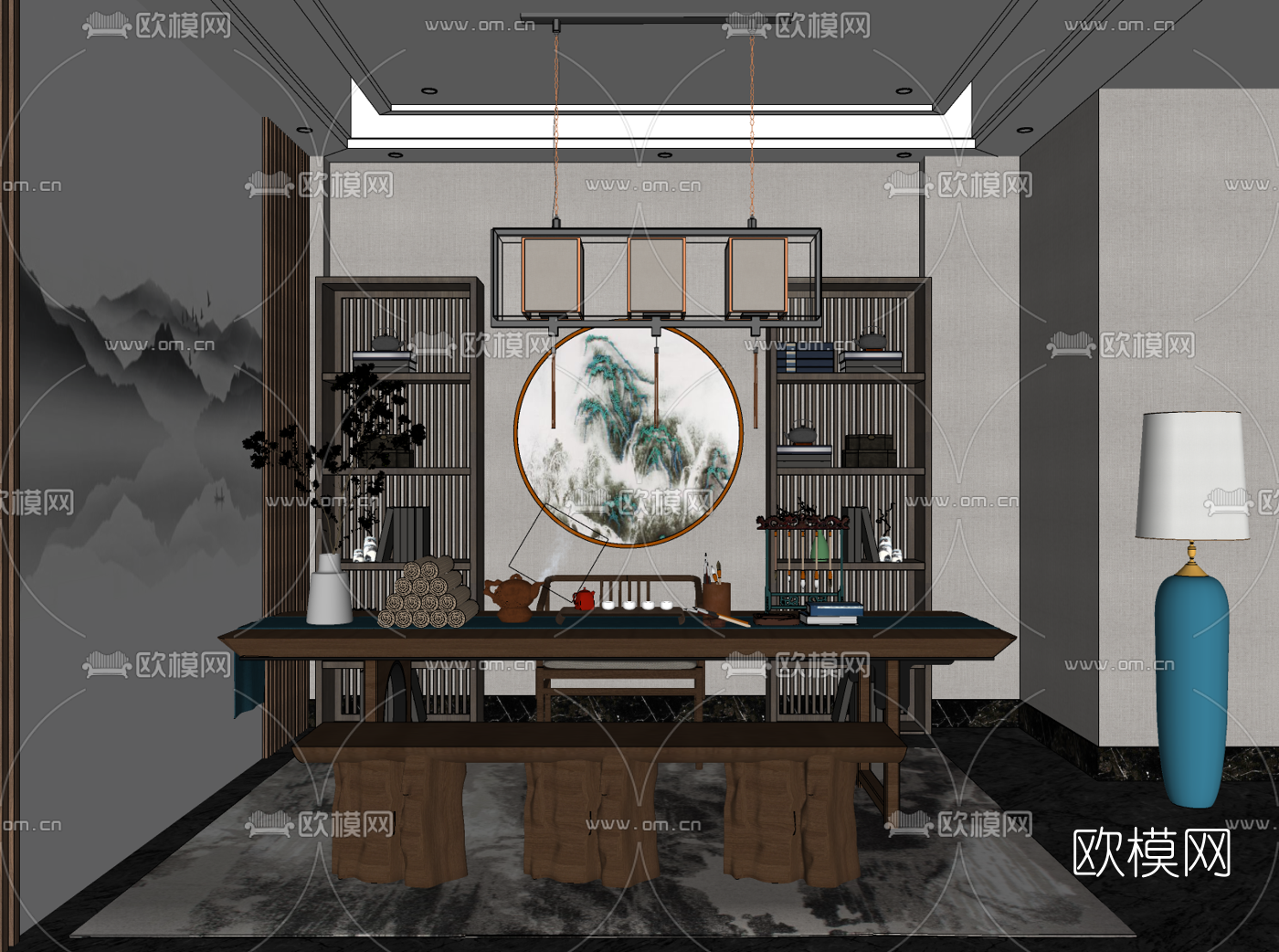 中式茶室su模型下载（渲染图2）