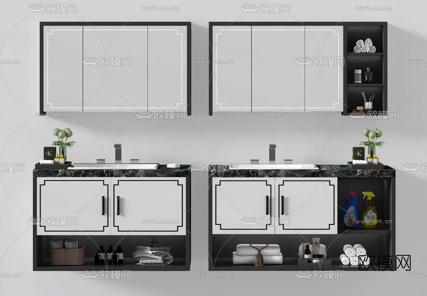 新中式浴室柜洗手台3d模型