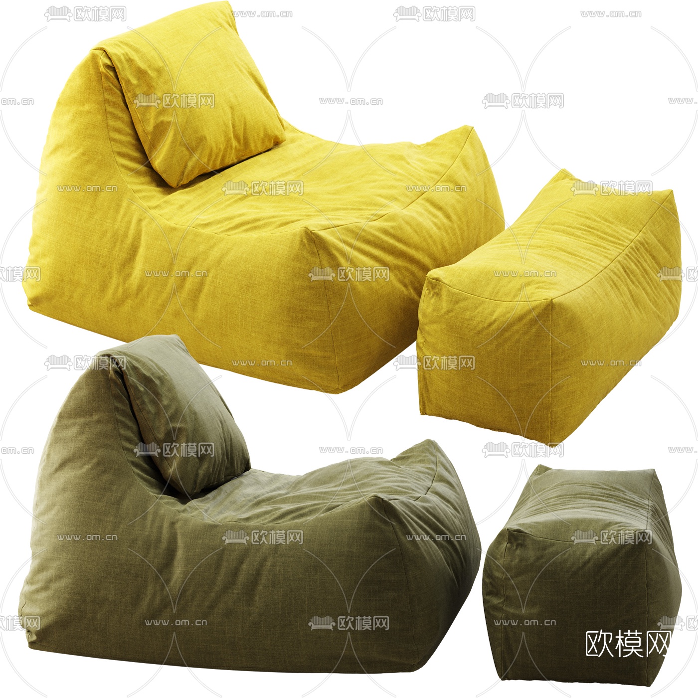 现代布艺懒人沙发3d模型下载（渲染图2）