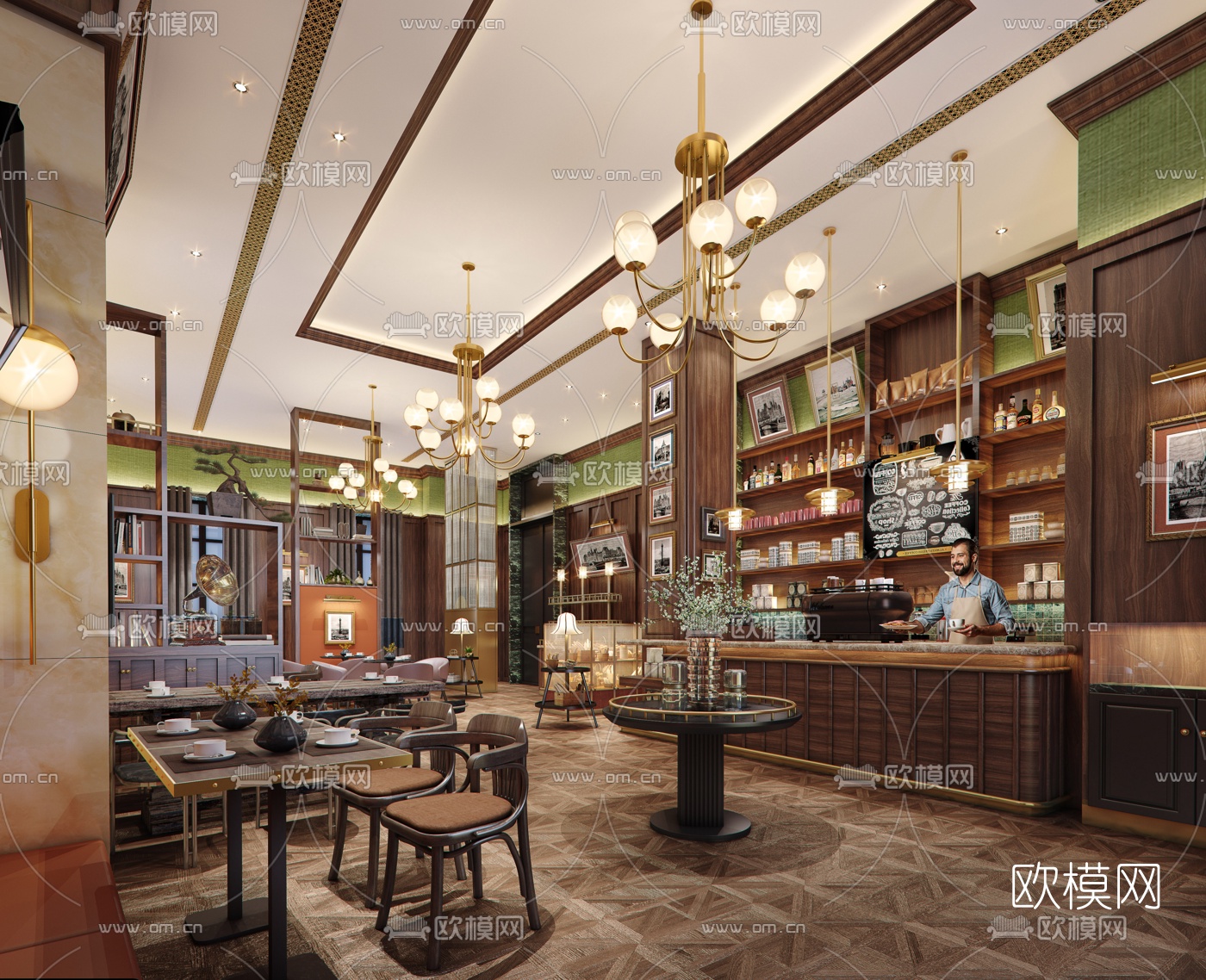 欧式轻奢咖啡面包店3d模型