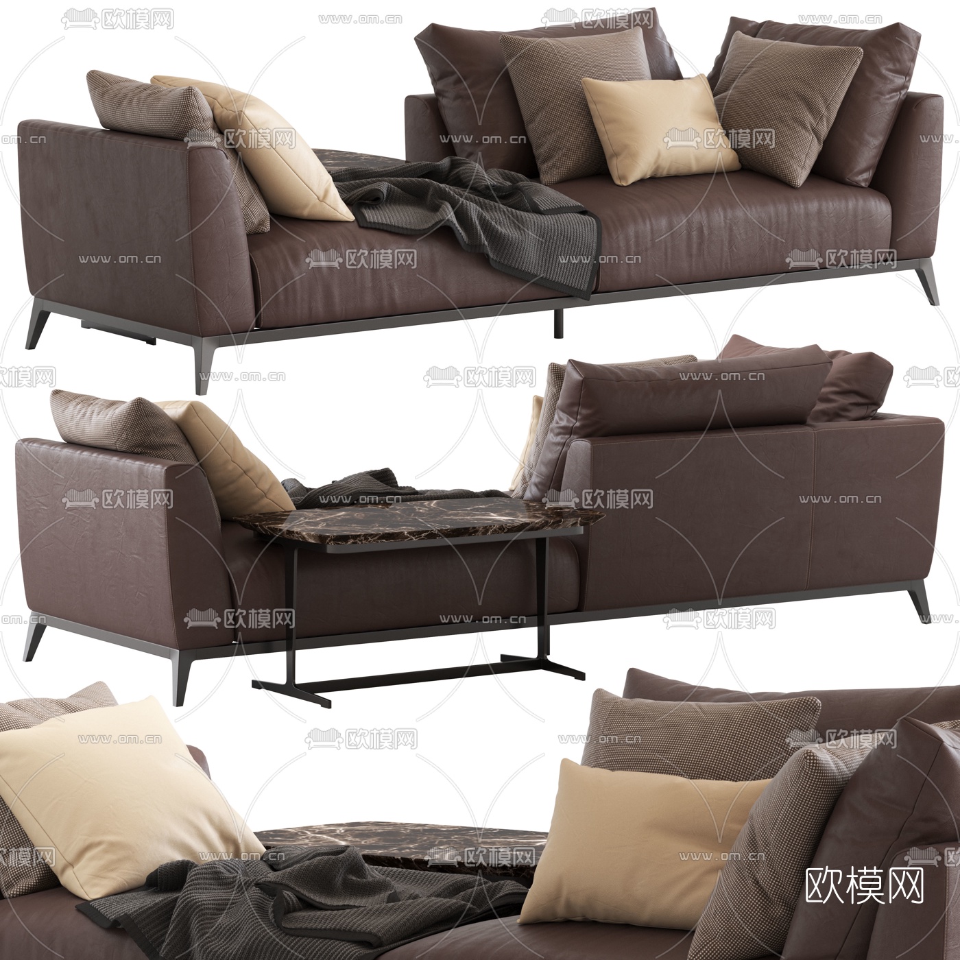 现代皮革贵妃椅3d模型下载（渲染图1）