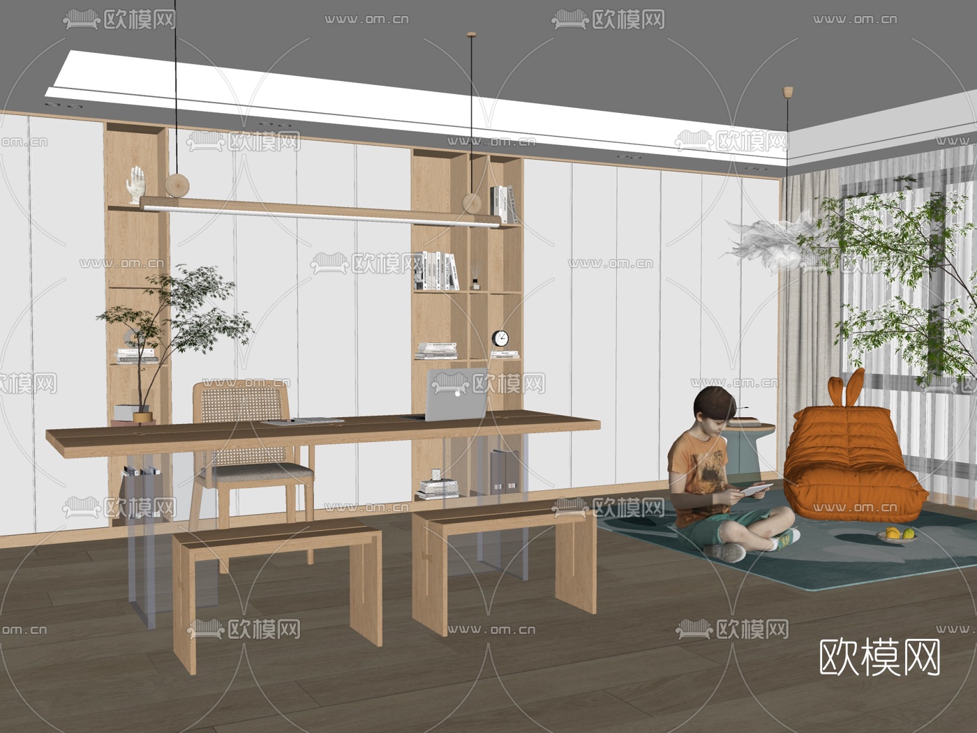 北欧书房su模型下载（渲染图2）
