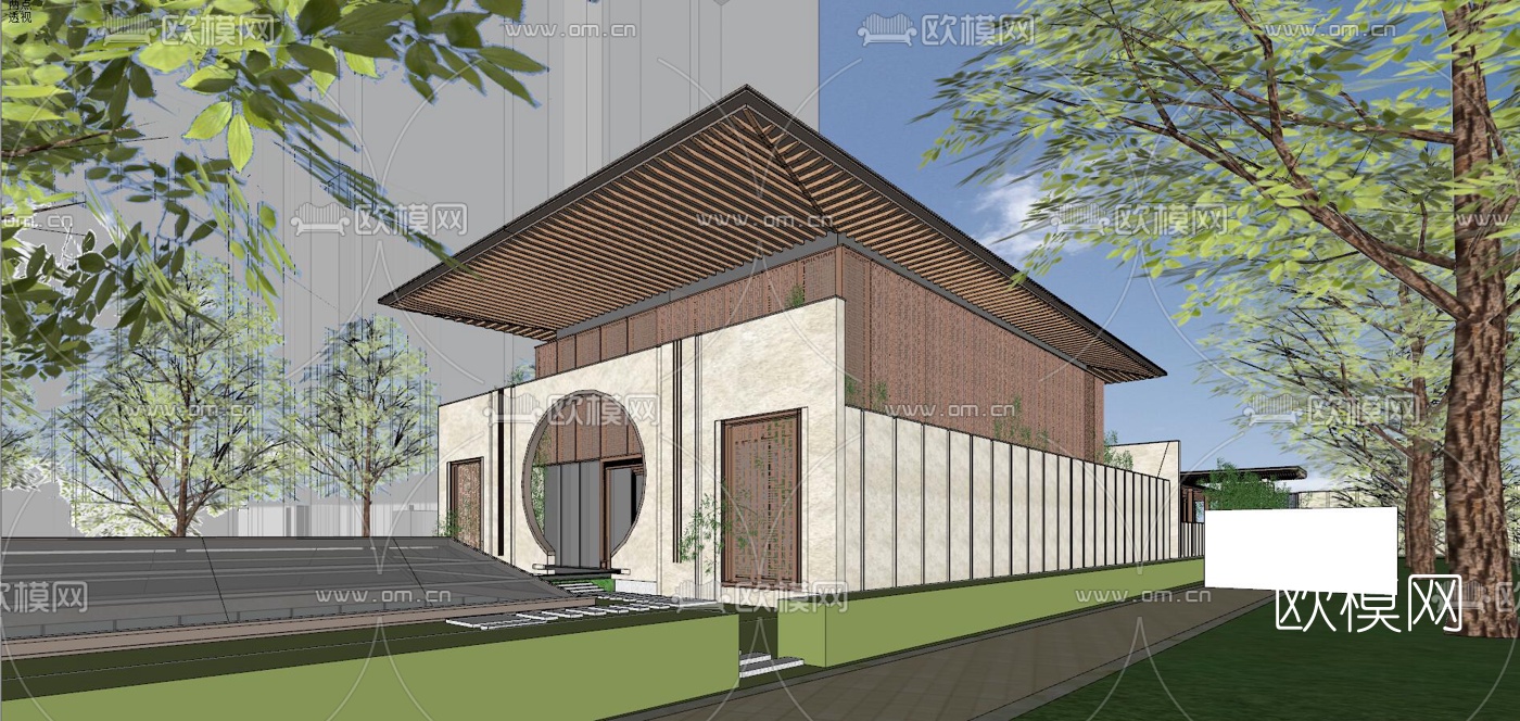 新中式售楼处su模型下载（渲染图3）