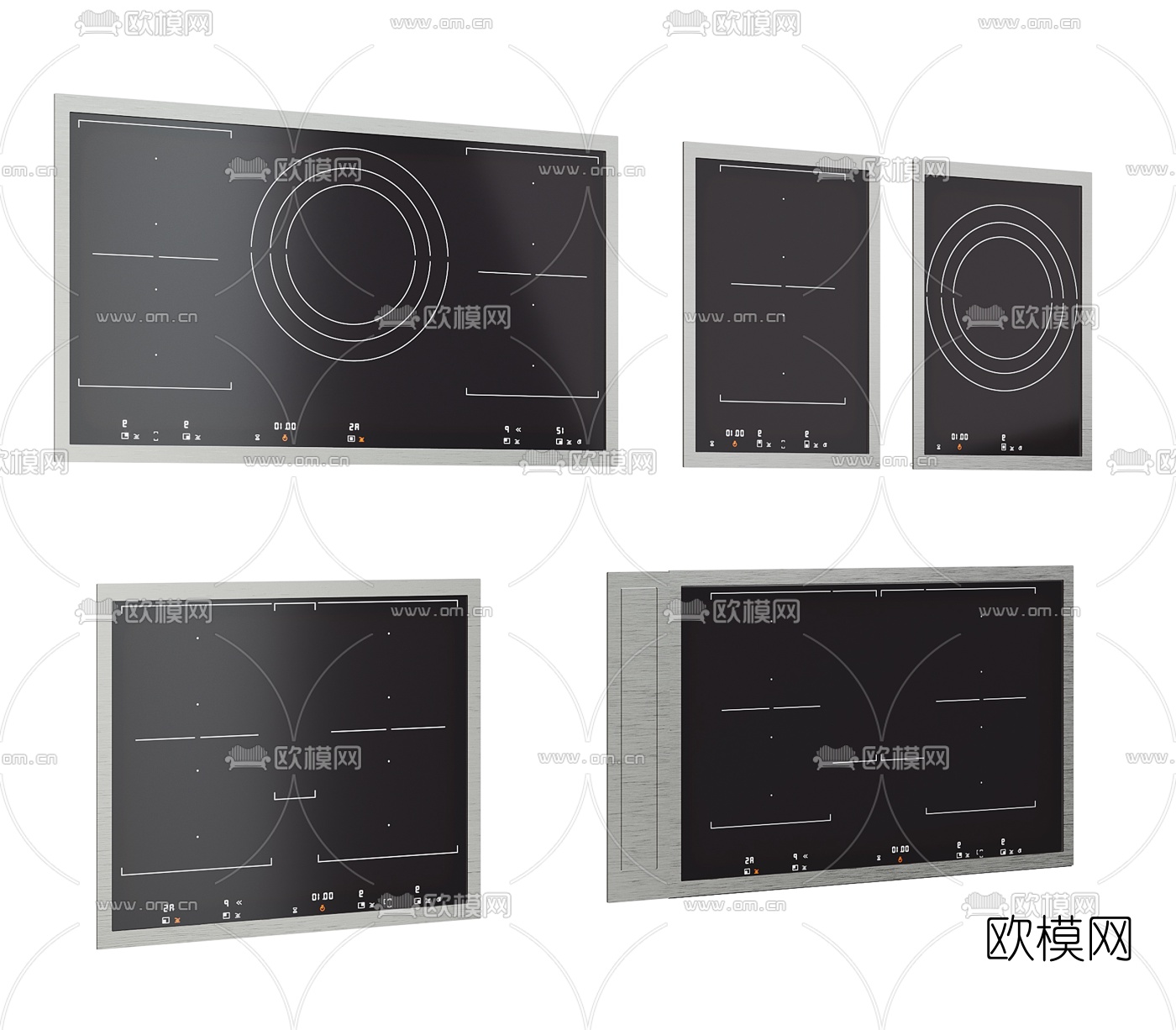 现代嵌入式电磁炉组合3d模型下载（渲染图2）