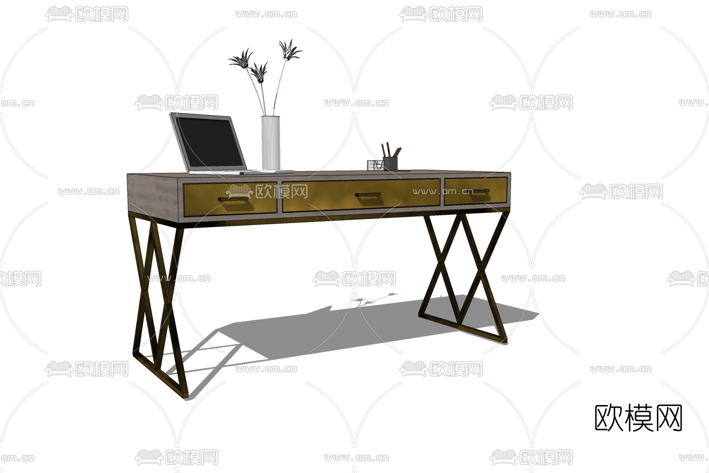 现代条形书桌免费su模型下载