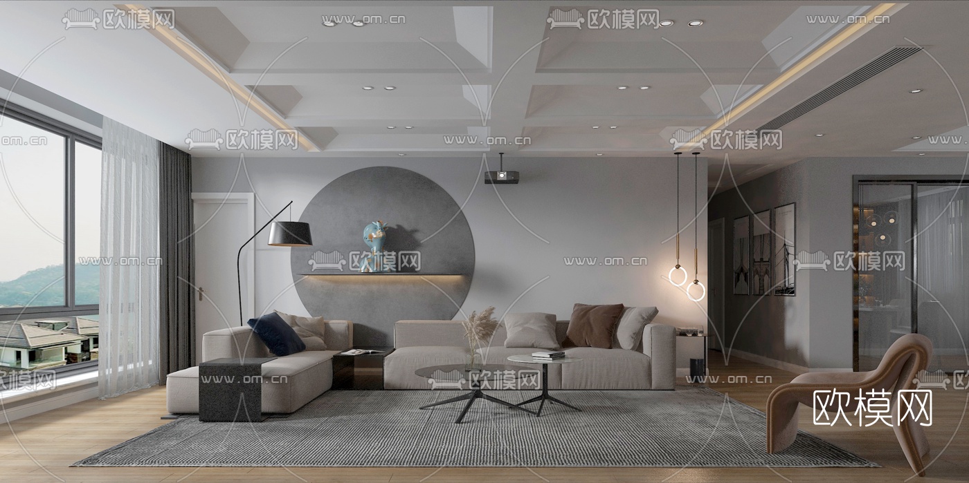 现代布艺沙发组合免费3d模型下载