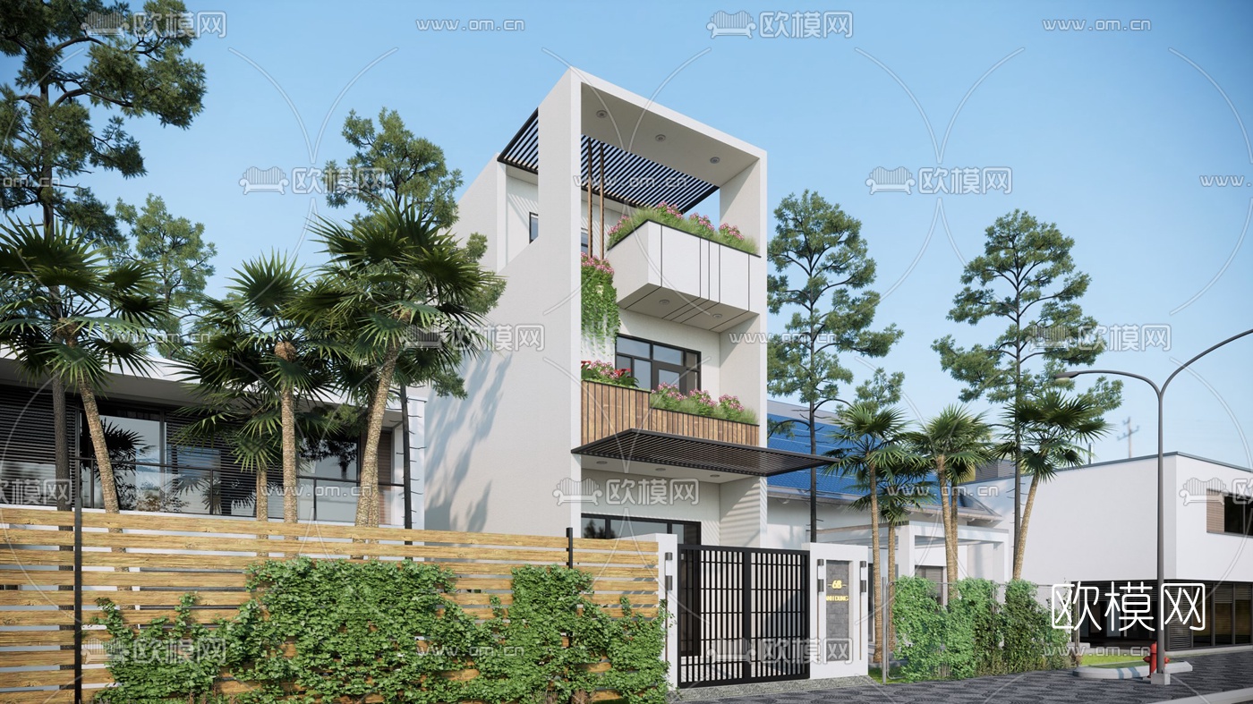 现代独栋别墅外观su模型下载（渲染图2）