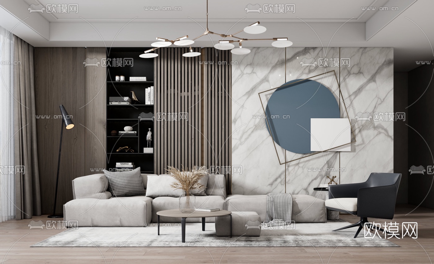 现代布艺沙发组合su模型