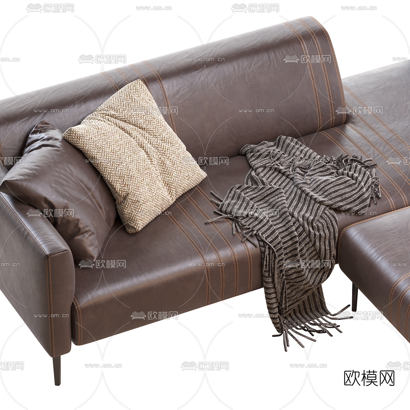 现代皮革转角沙发3d模型下载（渲染图3）