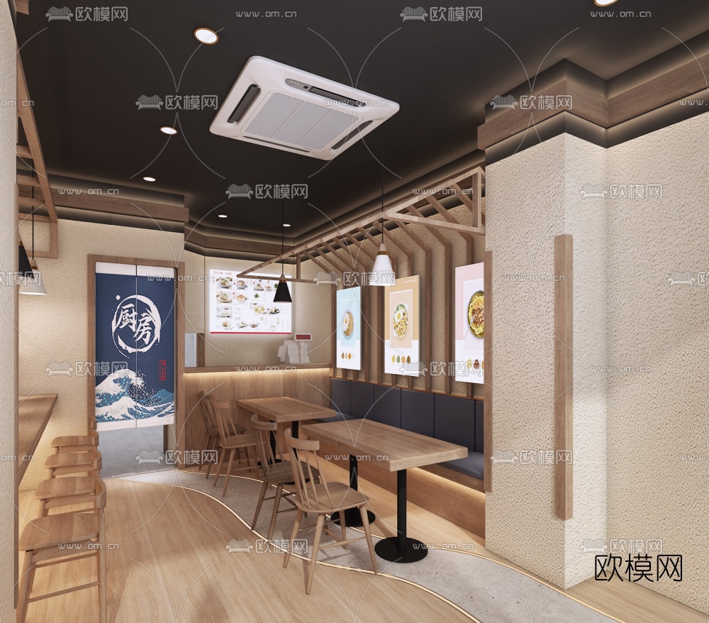 现代传统面馆免费3d模型下载（渲染图3）