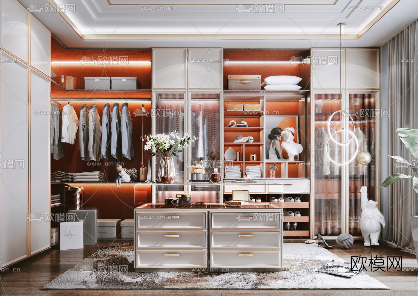 现代轻奢衣帽间3d模型下载