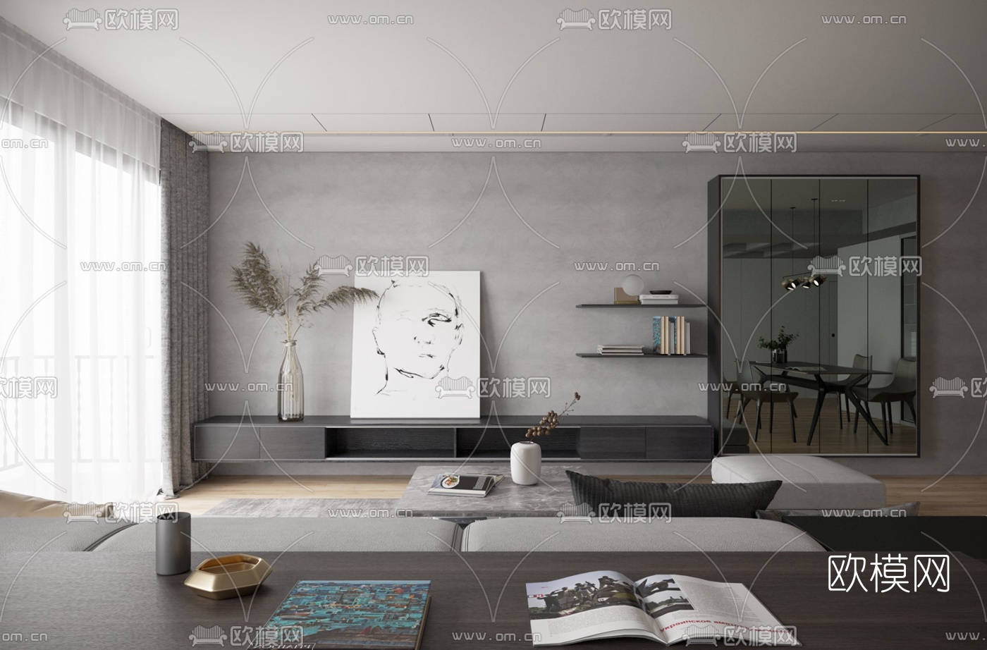 工业风简约客厅餐厅3d模型下载（渲染图4）