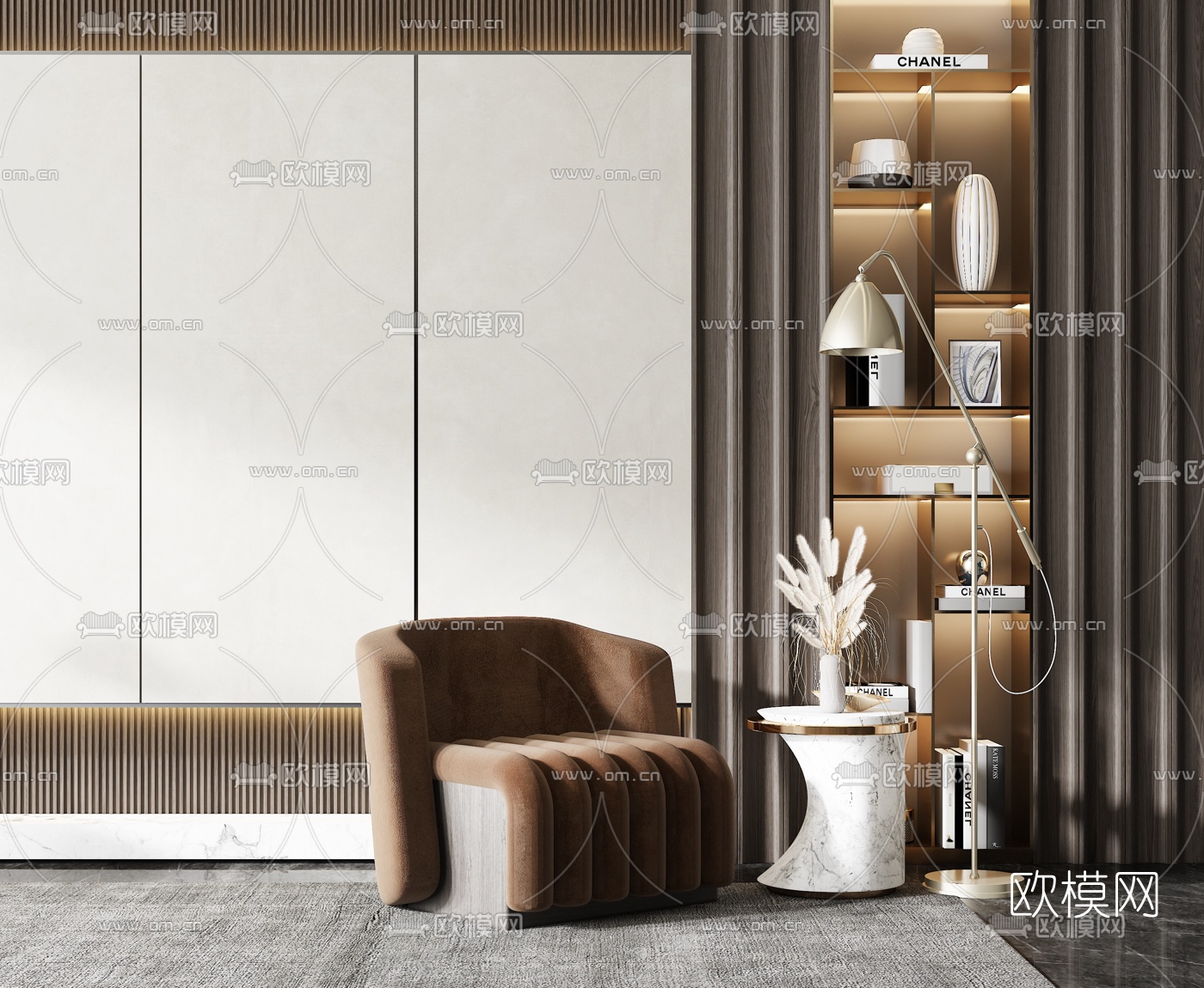 现代绒布休闲沙发边几3d模型下载