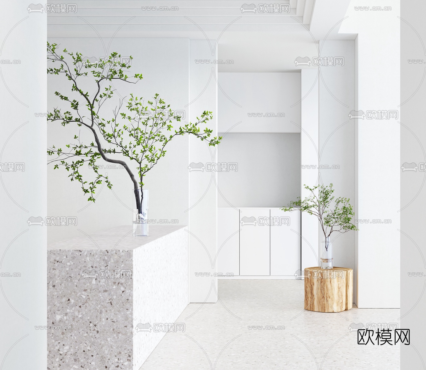 现代简约绿植花瓶3d模型下载（渲染图1）