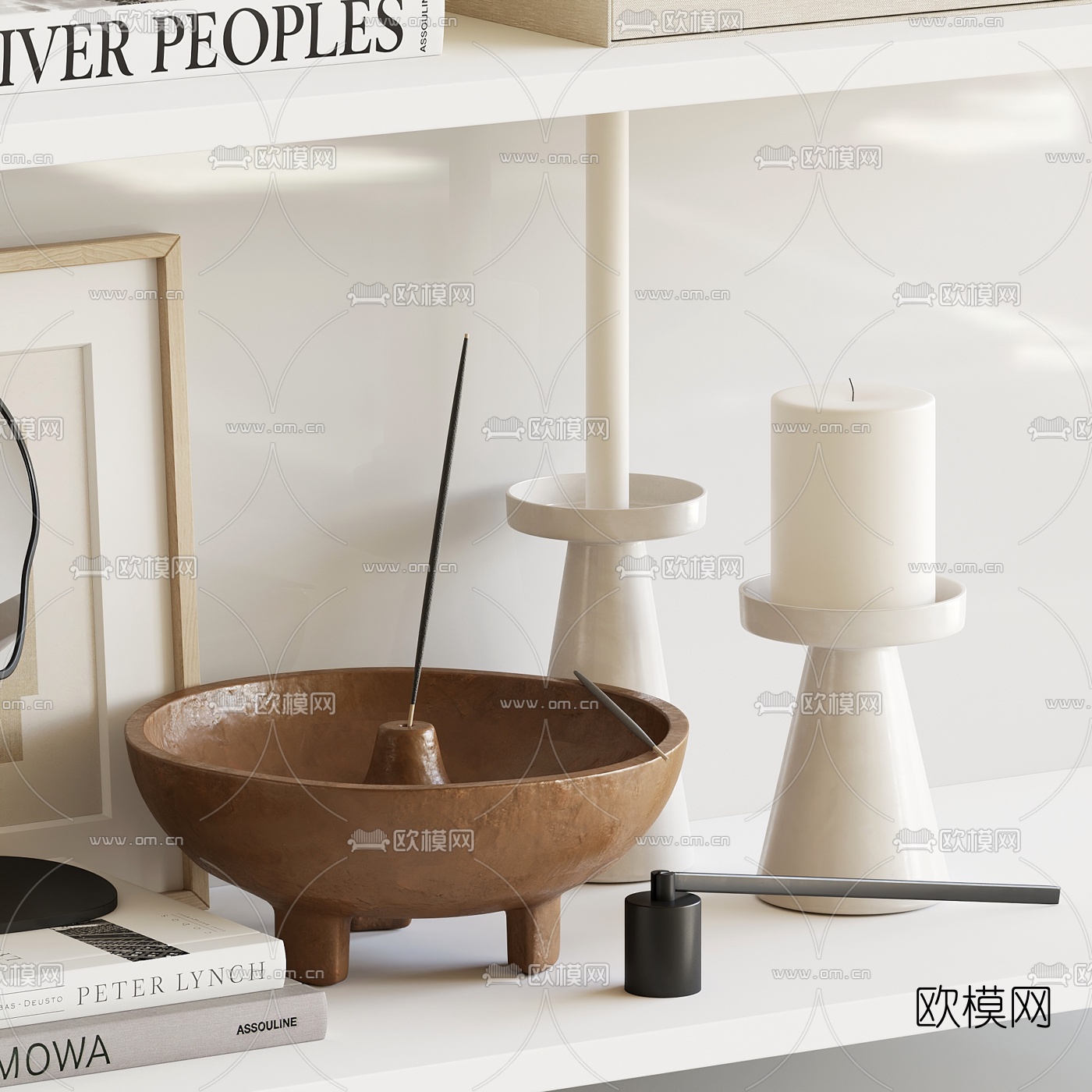 北欧书籍烛台雕塑饰品摆件3d模型下载（渲染图3）