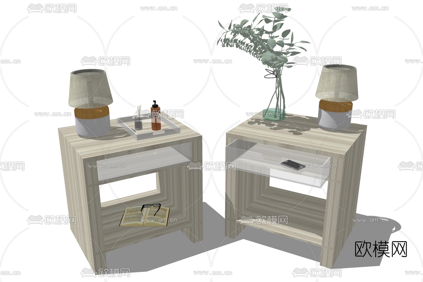 现代实木床头柜su模型下载