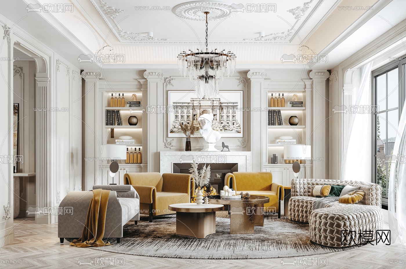 法式绒布沙发组合3d模型下载