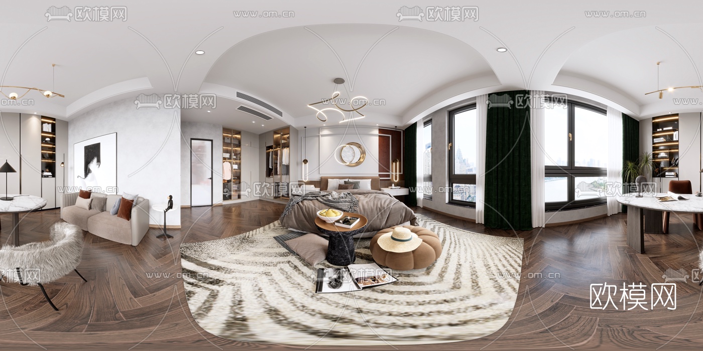 现代卧室主卧cr全景3d模型