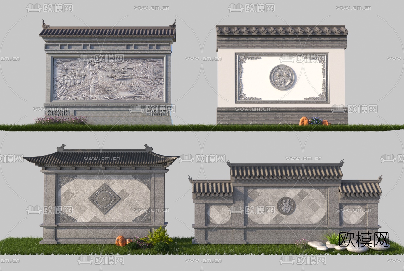中式影壁墙照壁3d模型