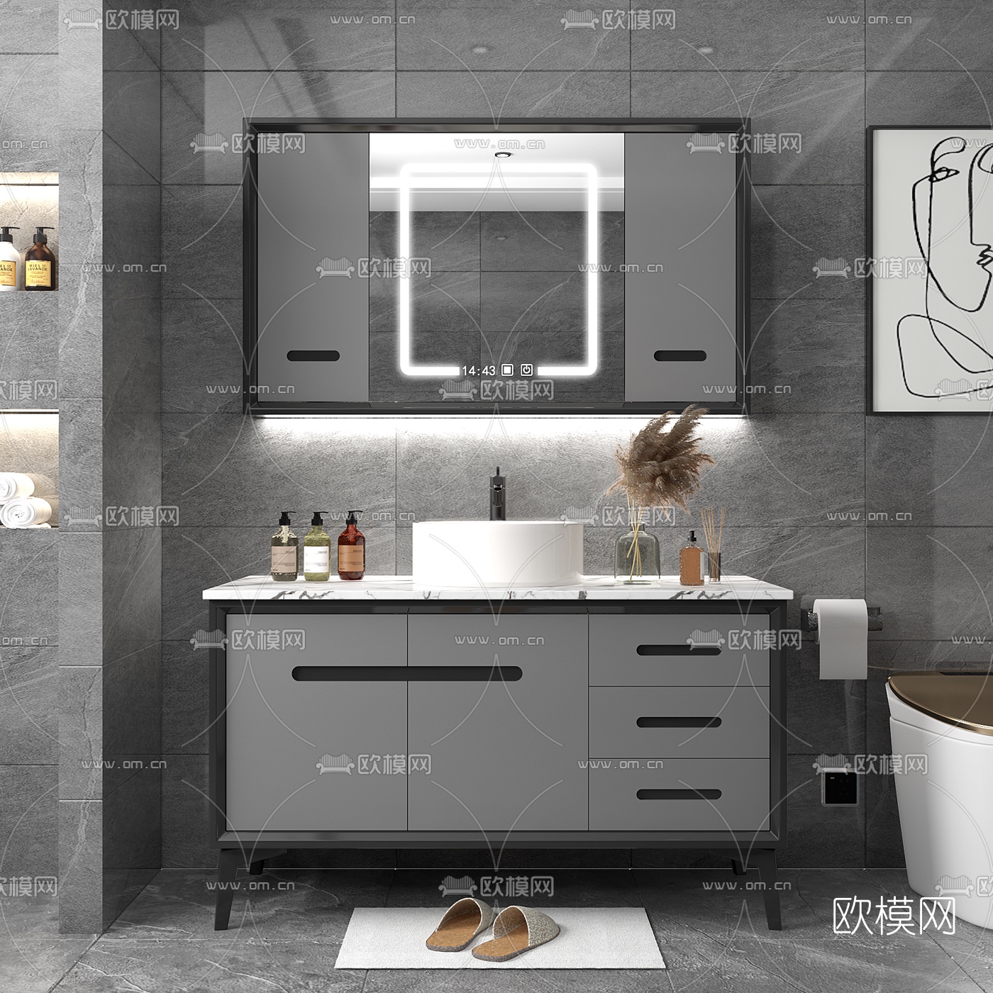 现代高级灰浴室柜3d模型下载