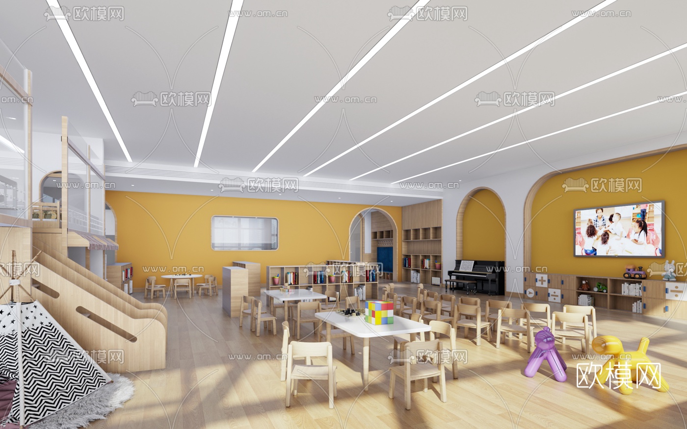 现代幼儿园教室卫生间3d模型下载（渲染图1）