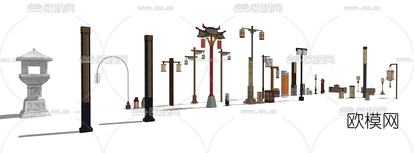 新中式庭院灯路灯su模型下载（渲染图2）