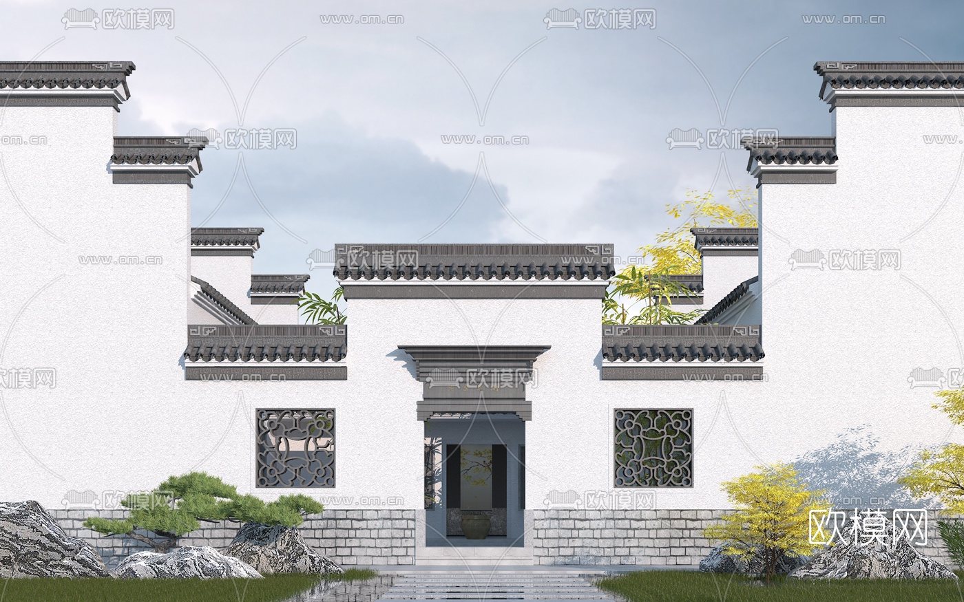 中式徽派古建庭院门头3d模型