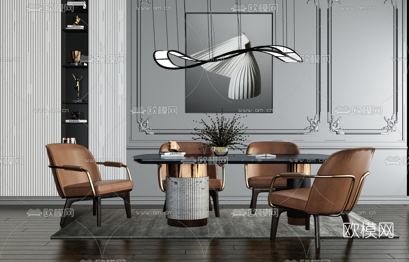 现代轻奢餐桌椅su模型下载