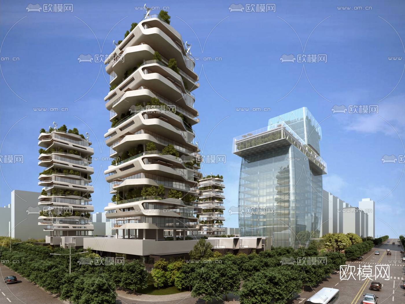 现代生态办公园区建筑外观3d模型