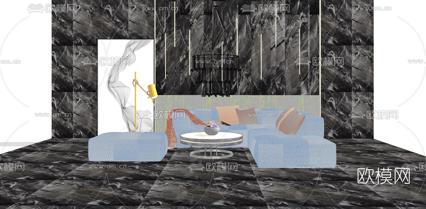 现代布艺多人沙发su模型下载