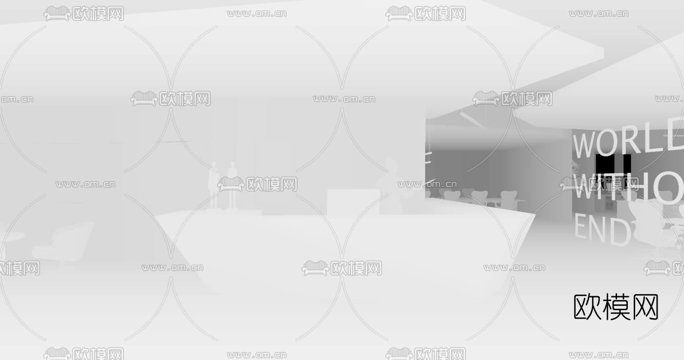 现代办公前台su模型下载（渲染图3）