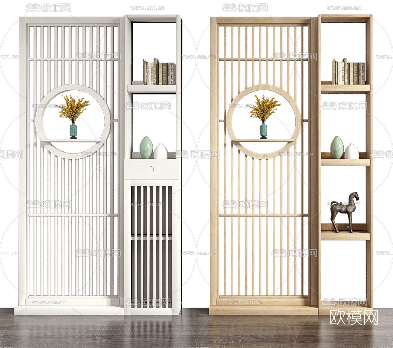 新中式实木屏风隔断3d模型下载（渲染图3）