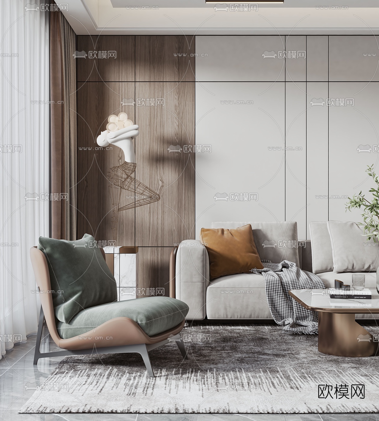 现代布艺沙发组合3d模型