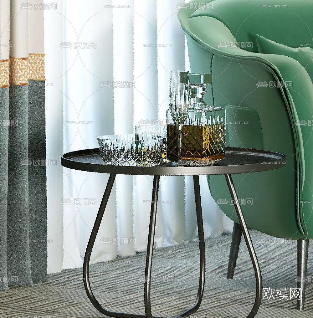 北欧绒布单人沙发3d模型下载（渲染图3）