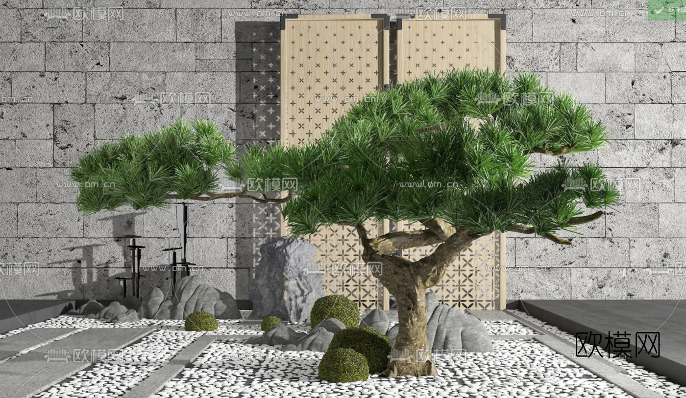新中式迎客松景观小品3d模型